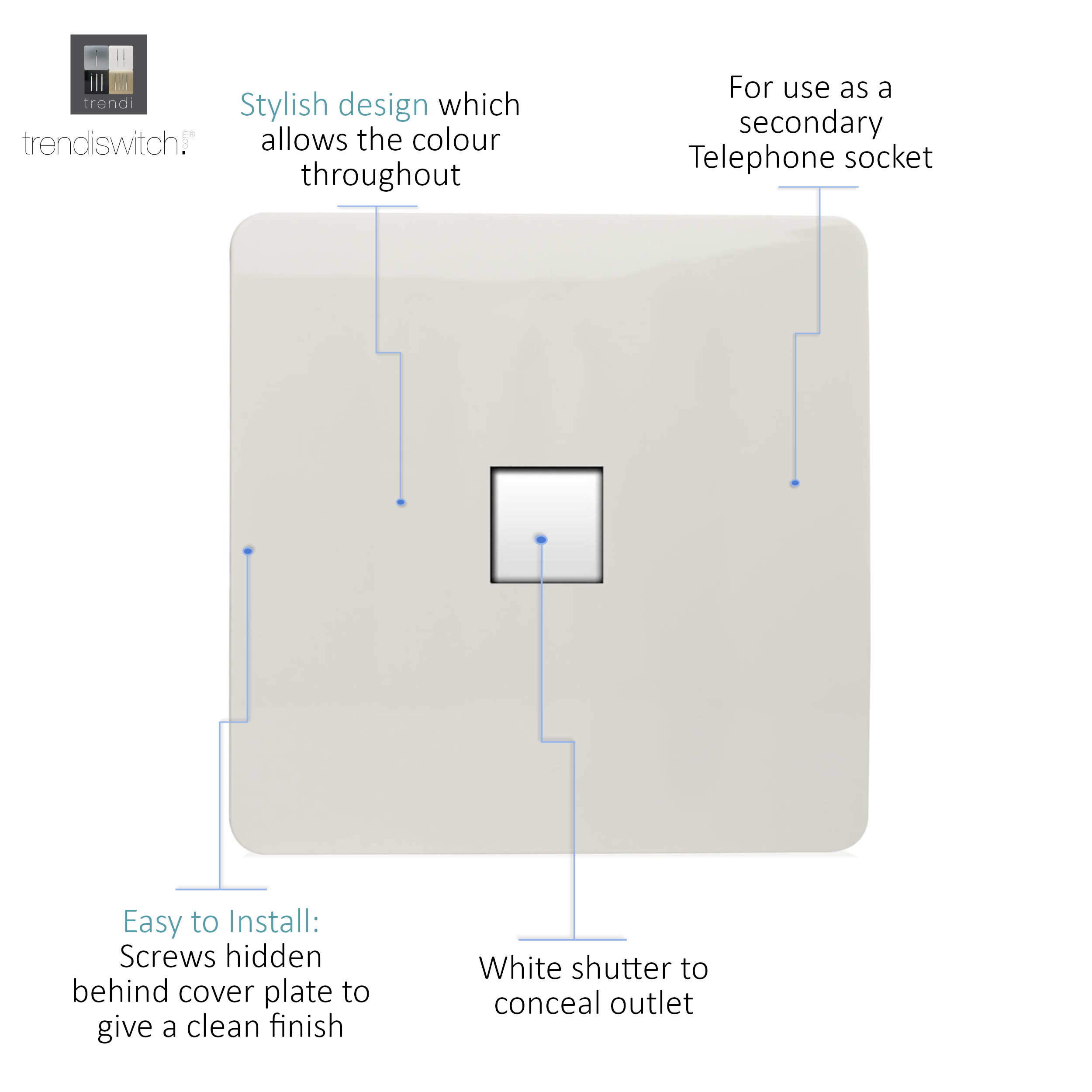 Single PC Ethernet Cat 5 & 6 Data Outlet Ice White ART-PCWH  Trendi Ice White